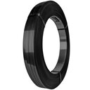 Stahlband 16 x 0,50 mm, schwarz lackiert, 16 x 0,50 mm Packenwicklung, arrondierte Kanten, 50 kg/Rolle, 6-8% Bruchdehnung, 850-930 N/mm² Bruchlast
