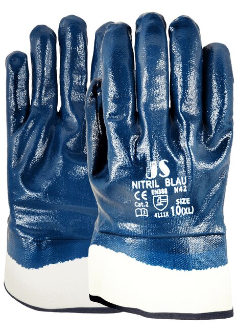 HANDSCHUH BLAU-NITRIL N42 VOLLBESCHICHTET MIT STULPE
