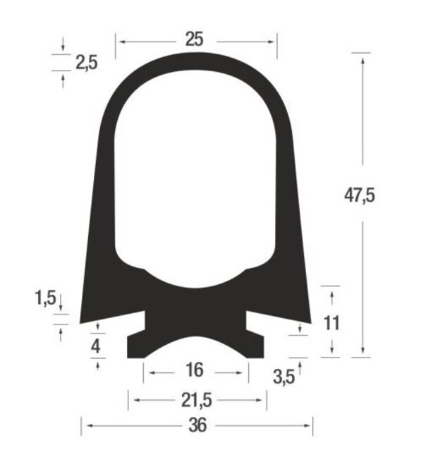 Gummi-Profil W8308 EPDM 55 (Originalbund 20 lfm)