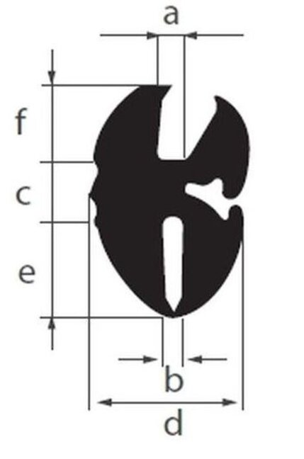 Gummi-Klemmprofil P030031 EPDM 60 Shore A=5, B=2, C=5, D=15, E=6, F=6