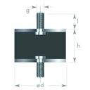 Gummi-Metall-Puffer Typ A, 50x20 M10 Länge 20, 55 Shore
